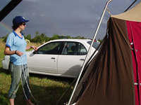 eli pitching tent in freak storm